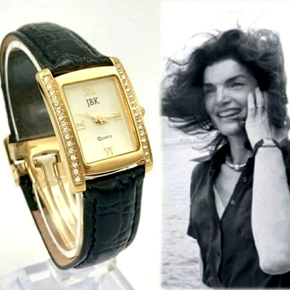 VTG JBK Rhinestone Watch by CAMROSE & KROSS - Mock-Croc Leather Band - EVC